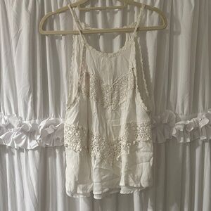 Boho Lace-Trim Sleeveless Tank Top - white